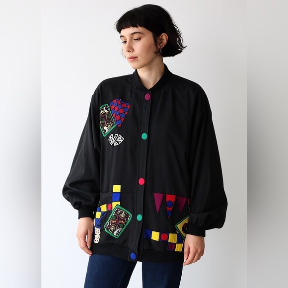 Vintage 80s Silkscapes Oversized Jacket Casino Royale Wearable Art One Size - Picture 11 of 11